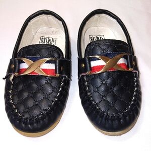 Unbranded Toddler's Italian Leather Loafers in Navy with Goldtoned Hardware